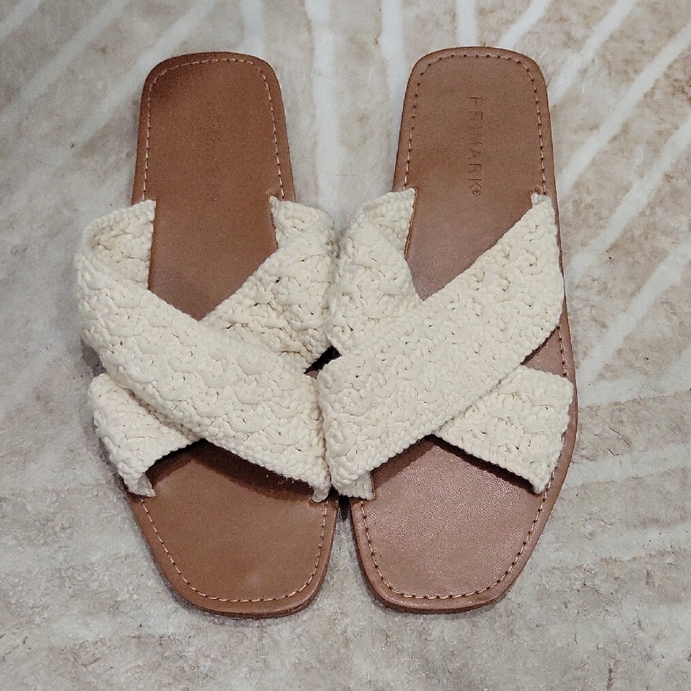 Women's Cream Slide Sandals